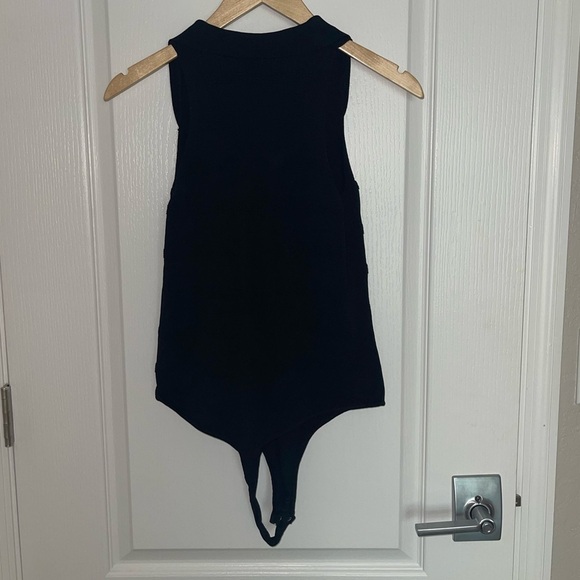 525 AMERICA TONAL JACQUARD POLO BODYSUIT BLACK COLLARED THONG BODYSUIT SMALL - Picture 6 of 8